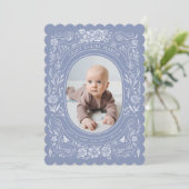 Linten en Rozen Baby Periwinkle Foto Geboorte Kaart (Staand voorkant)