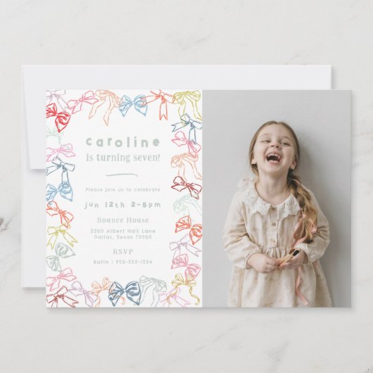 Linten en strikken Foto Meisjes Verjaardagsfeest Kaart (Voorkant)