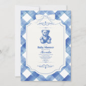 Linten Gingham Franse Teddydbeer Baby Shower Kaart (Voorkant)