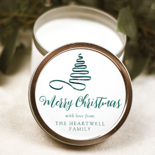 Linten Kerstboom Vrolijk Kerstmis Script Ronde Sticker
