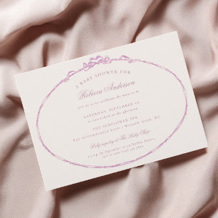 Linten lint roze elegante meisje baby shower kaart