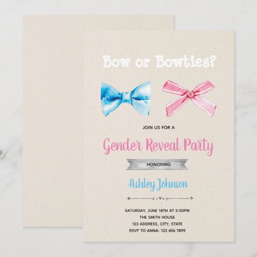 Linten of vlinderdas woord uitnodiging (Voorkant / Achterkant)