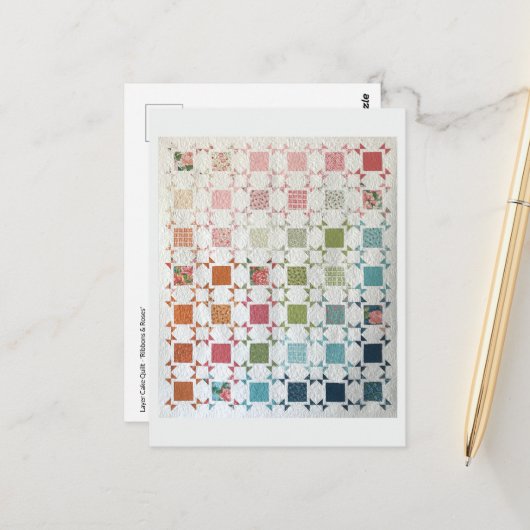 Linten & Rozen Quilt Briefkaart (Voorkant / Achterkant in situ)