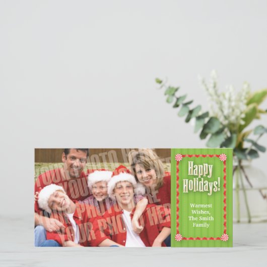 Linten & snoep enige foto feestdagenkaart (Staand voorkant)