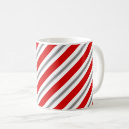 Linten strepen, diep rood wit en grijs koffiemok