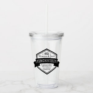 Linten zeshoekig logo voor jubileum van trouwerij acryl drinkbeker
