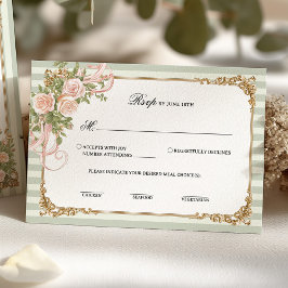 Lintgroene bloemenslint & gouden vintage lijst RSVP kaartje