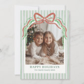 Lintgroene gestreepte kerstfoto kerstkaart (Voorkant)