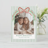 Lintgroene gestreepte kerstfoto kerstkaart (Staand voorkant)