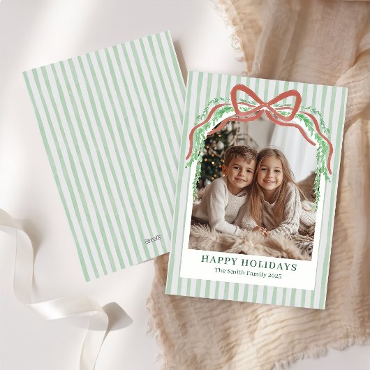 Lintgroene gestreepte kerstfoto kerstkaart