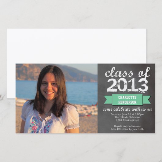 Lintgroene lintbanner schoolbord foto afstuderen aankondiging (Voorkant / Achterkant)