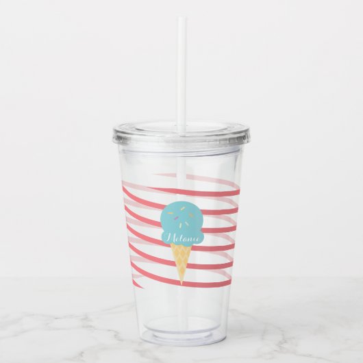 Lintijs Ijs Stripes Monogram Acryl Drinkbeker (Voorkant)
