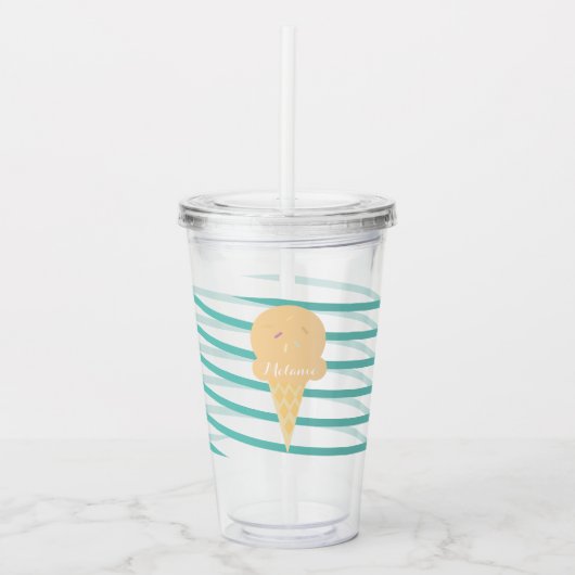 Lintijs Ijs Stripes Monogram Acryl Drinkbeker (Voorkant)