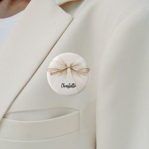 Lintje beige crèmekleurige naamkaart ronde button 5,7 cm