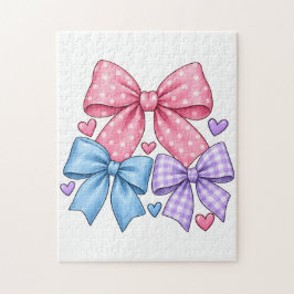 Lintje met strik patroon – Roze blauw & paarse str Legpuzzel