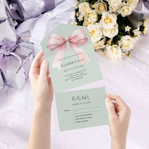 Lintje salie groen roze Quinceanera RSVP All In One Uitnodiging