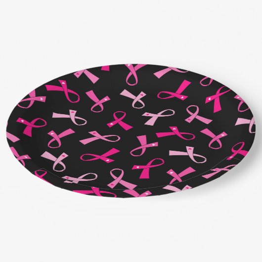 lintpatroon met multiroze borstkanker papieren bordje (Gekanteld)