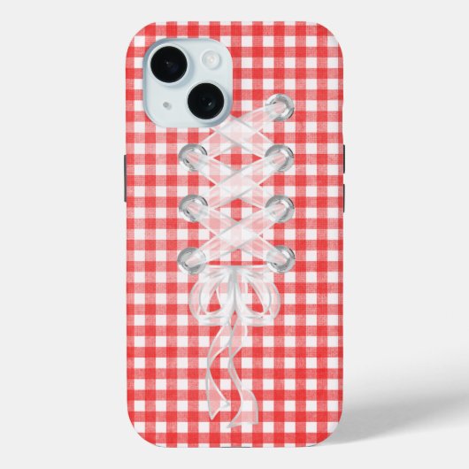 Lintriband op een Gingham korset Case-Mate iPhone Case (Achterkant)