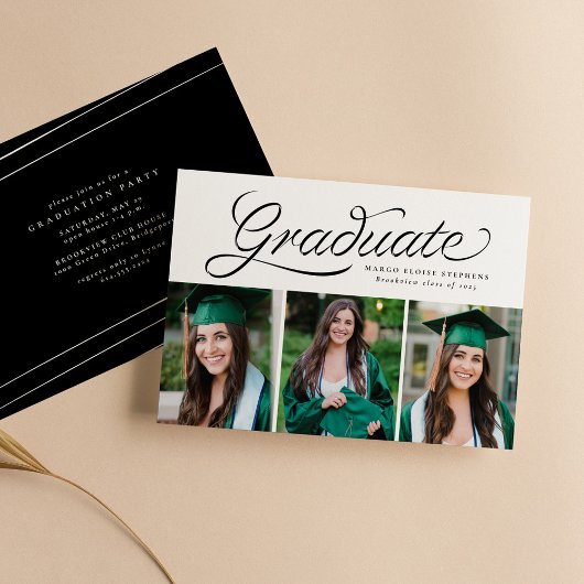 Lintschrift afgestudeerd trendy drie foto kaart