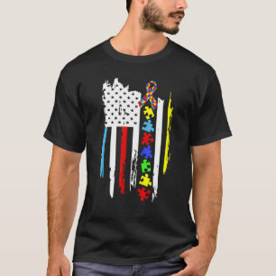 Lintworm Autisme Awareness Amerikaanse Vlag Puzzle T-shirt