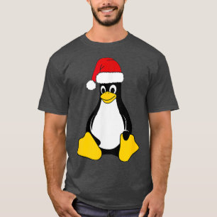 Linu Mascot Tu Penguin Santa Hat Nerd Geek T-shirt