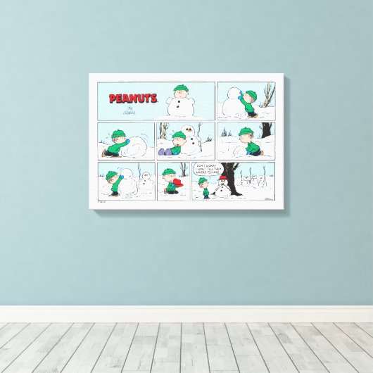 Linus bouwt een sneeuwpop canvas afdruk (Insitu (Houten vloer))