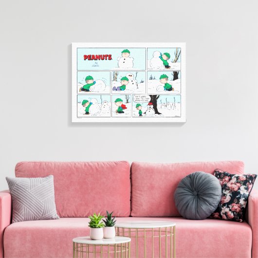 Linus bouwt een sneeuwpop canvas afdruk (Insitu (Woonkamer))