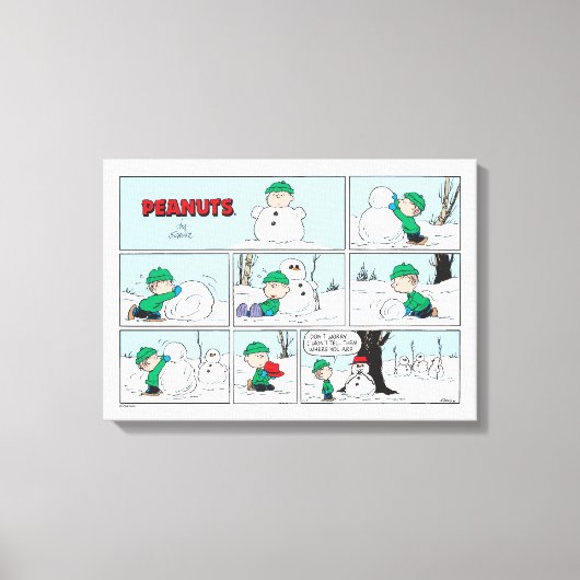 Linus bouwt een sneeuwpop canvas afdruk (Voorkant)