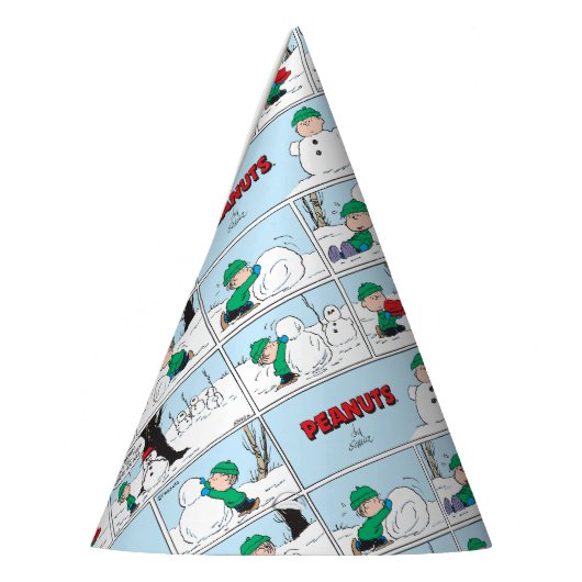 Linus bouwt een sneeuwpop feesthoedjes (Links)