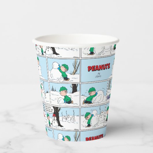 Linus bouwt een sneeuwpop papieren bekers (Voorkant)