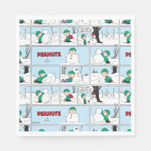 Linus bouwt een sneeuwpop servet (Voorkant)