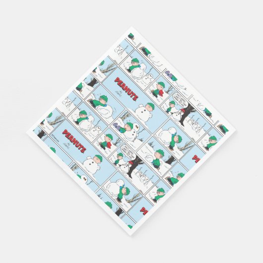 Linus bouwt een sneeuwpop servet (Hoek)