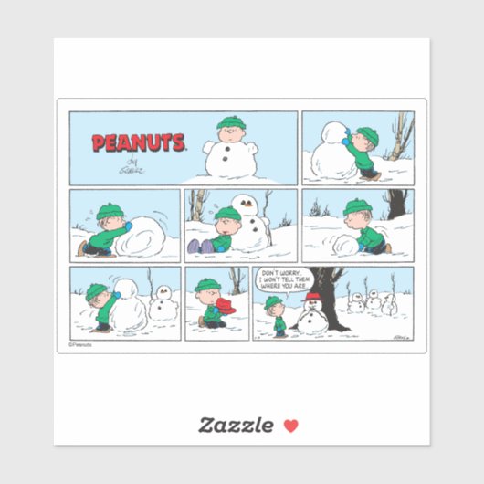 Linus bouwt een sneeuwpop sticker (Vel)