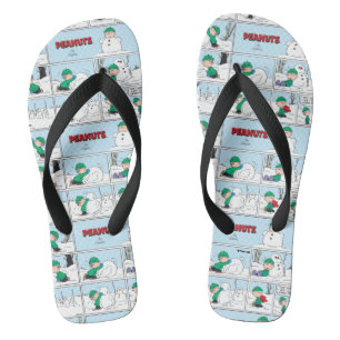 Linus bouwt een sneeuwpop teenslippers