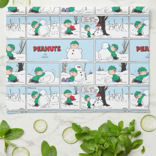 Linus bouwt een sneeuwpop theedoek (Gevouwen)