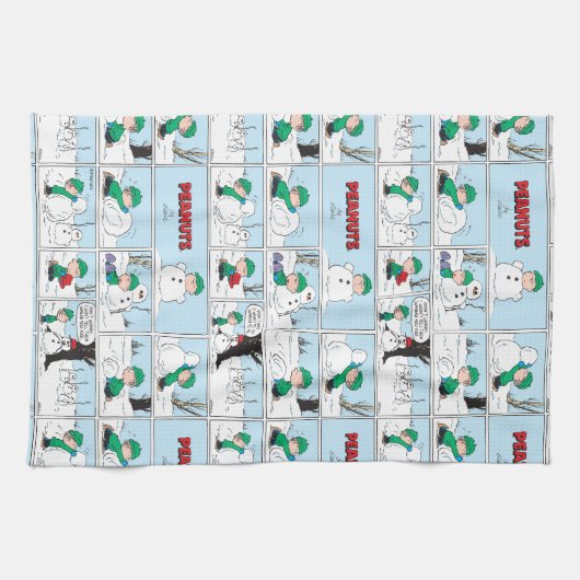 Linus bouwt een sneeuwpop theedoek (Horizontaal)