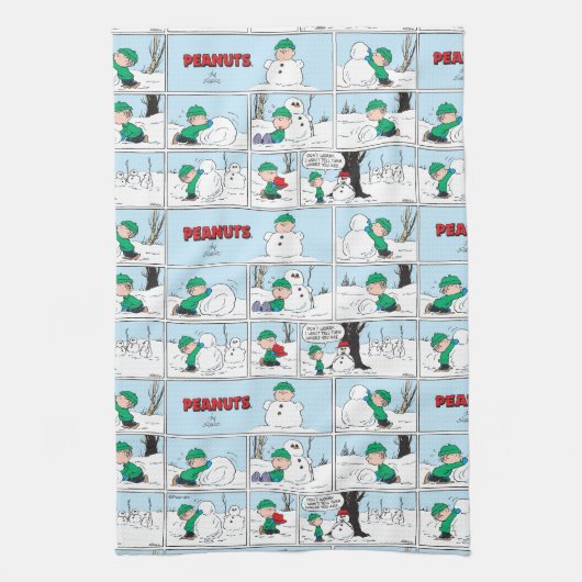 Linus bouwt een sneeuwpop theedoek (Verticaal)