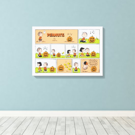 Linus & Lucy | Zingende Jack-O-Lantern Canvas Afdruk (Insitu (Houten vloer))