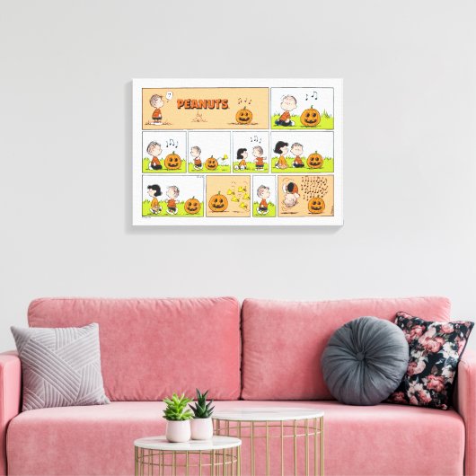 Linus & Lucy | Zingende Jack-O-Lantern Canvas Afdruk (Insitu (Woonkamer))