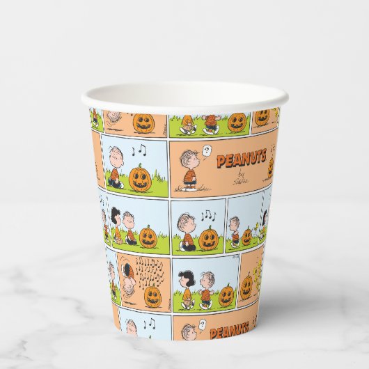 Linus & Lucy | Zingende Jack-O-Lantern Papieren Bekers (Achterkant)
