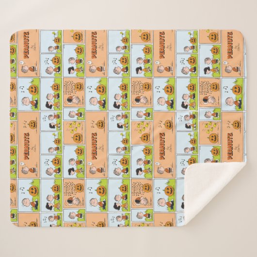 Linus & Lucy | Zingende Jack-O-Lantern Sherpa Deken (Voorkant (horizontaal))