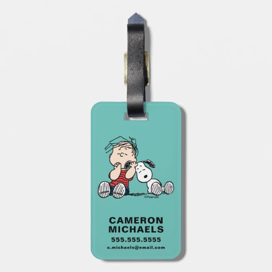 Linus vergeleken met Snoopy's oor Bagagelabel (Achterkant verticaal)
