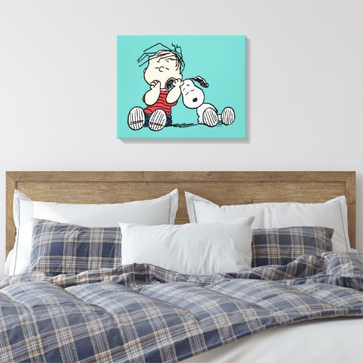 Linus vergeleken met Snoopy's oor Canvas Afdruk (Insitu (Slaapkamer))