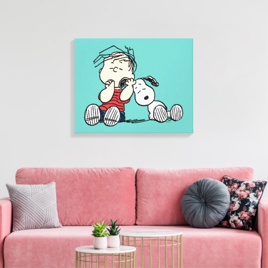 Linus vergeleken met Snoopy's oor Canvas Afdruk (Insitu (Woonkamer))