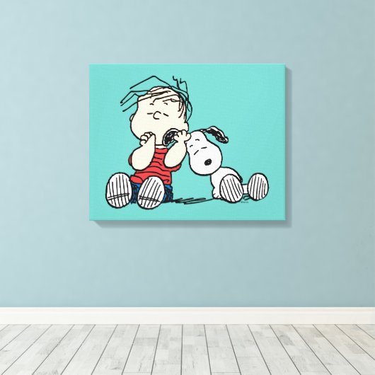 Linus vergeleken met Snoopy's oor Canvas Afdruk (Insitu (Houten vloer))