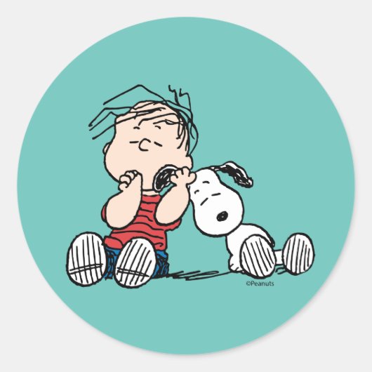 Linus vergeleken met Snoopy's oor Ronde Sticker (Voorkant)