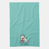 Linus vergeleken met Snoopy's oor Theedoek (Verticaal)