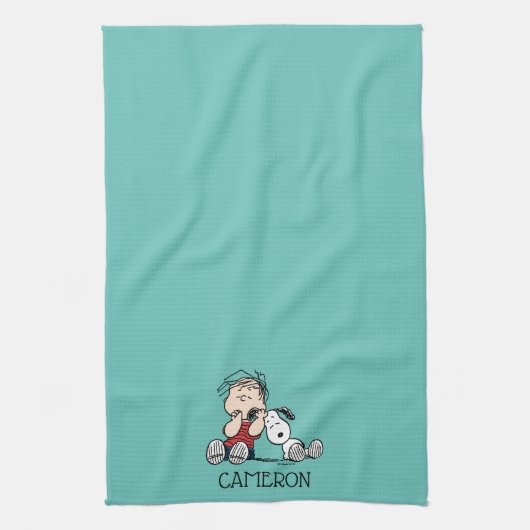 Linus vergeleken met Snoopy's oor Theedoek (Verticaal)