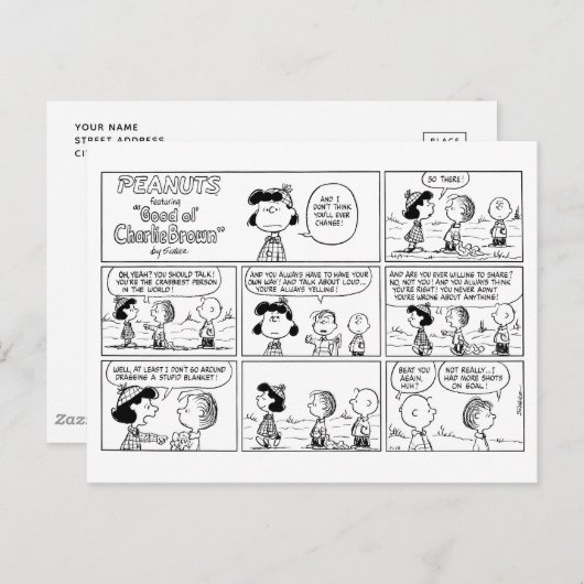 Linus vertelt Lucy dat ze Crabby is Briefkaart (Voorkant / Achterkant)