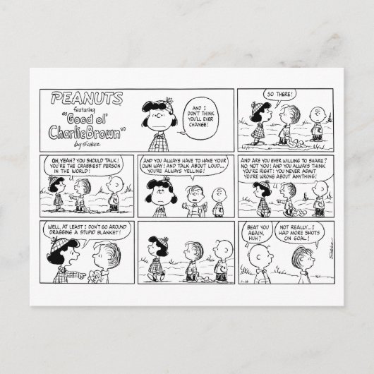 Linus vertelt Lucy dat ze Crabby is Briefkaart (Voorkant)